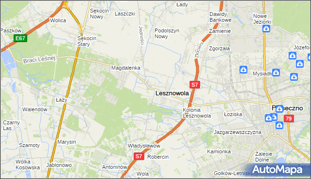 mapa Lesznowola powiat piaseczyński, Lesznowola powiat piaseczyński na mapie Targeo