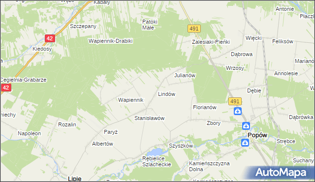 mapa Lindów gmina Lipie, Lindów gmina Lipie na mapie Targeo