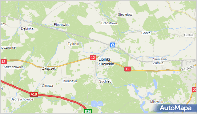 mapa Lipinki Łużyckie, Lipinki Łużyckie na mapie Targeo