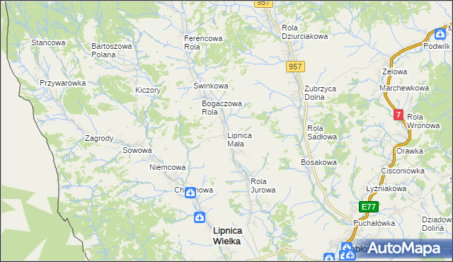 mapa Lipnica Mała, Lipnica Mała na mapie Targeo