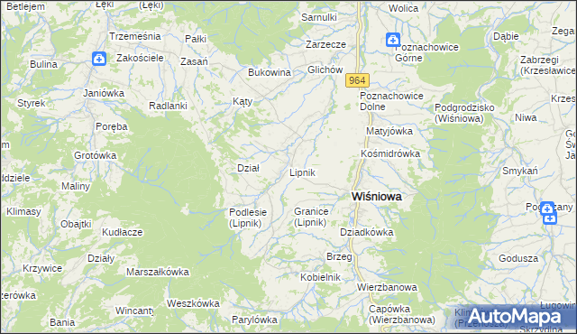 mapa Lipnik gmina Wiśniowa, Lipnik gmina Wiśniowa na mapie Targeo