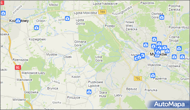 mapa Lisia Góra gmina Koziegłowy, Lisia Góra gmina Koziegłowy na mapie Targeo