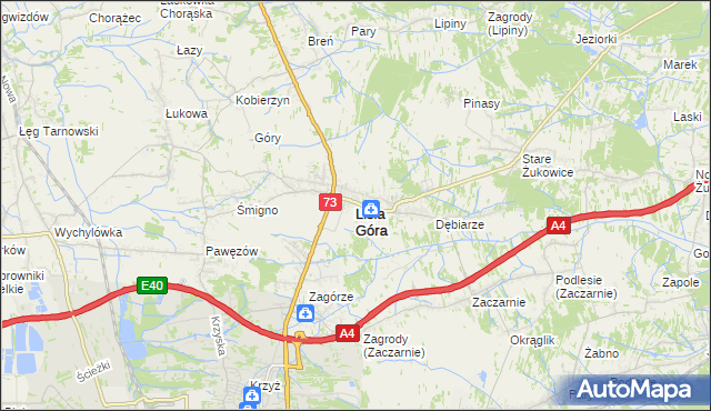 mapa Lisia Góra powiat tarnowski, Lisia Góra powiat tarnowski na mapie Targeo