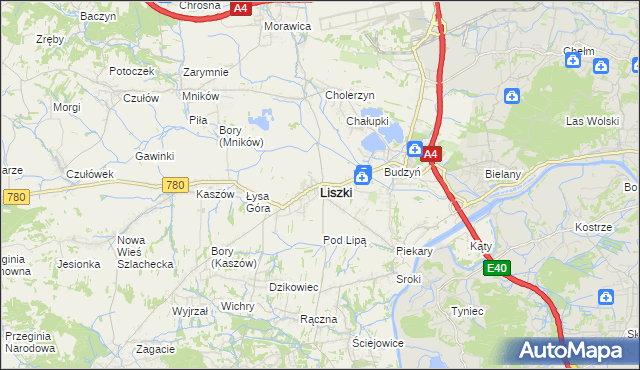 mapa Liszki powiat krakowski, Liszki powiat krakowski na mapie Targeo