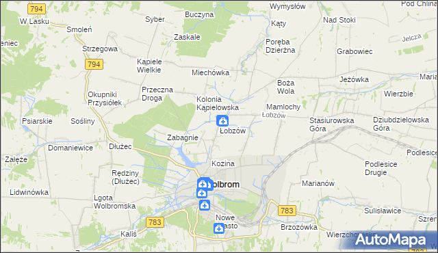 mapa Łobzów gmina Wolbrom, Łobzów gmina Wolbrom na mapie Targeo