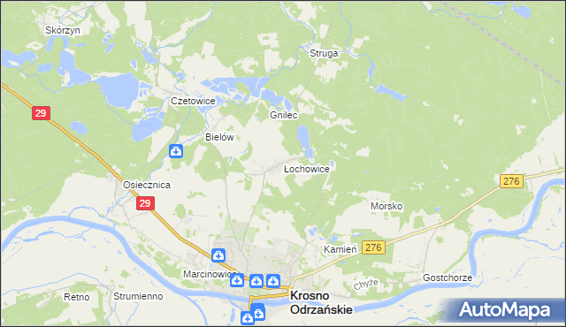 mapa Łochowice gmina Krosno Odrzańskie, Łochowice gmina Krosno Odrzańskie na mapie Targeo