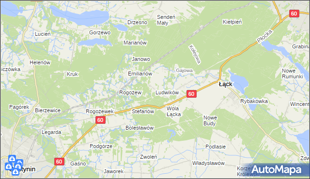 mapa Ludwików gmina Łąck, Ludwików gmina Łąck na mapie Targeo