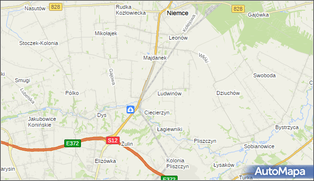 mapa Ludwinów gmina Niemce, Ludwinów gmina Niemce na mapie Targeo