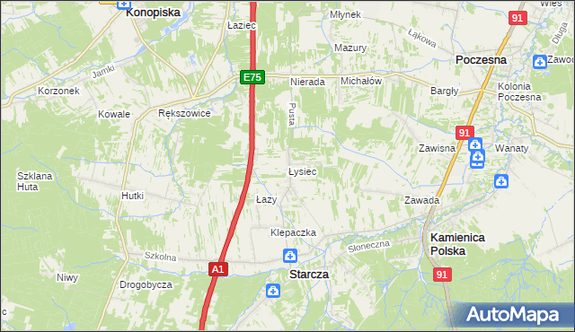 mapa Łysiec, Łysiec na mapie Targeo