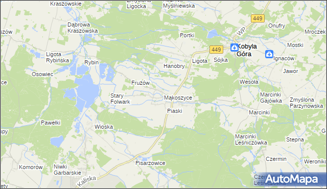 mapa Mąkoszyce gmina Kobyla Góra, Mąkoszyce gmina Kobyla Góra na mapie Targeo