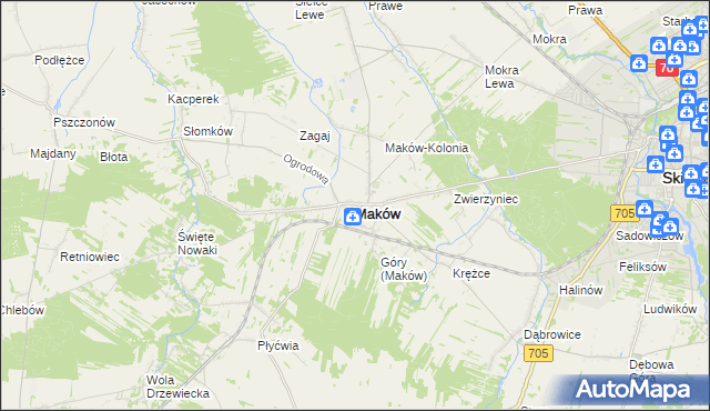 mapa Maków powiat skierniewicki, Maków powiat skierniewicki na mapie Targeo