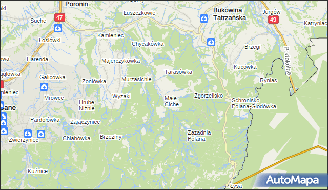 mapa Małe Ciche, Małe Ciche na mapie Targeo