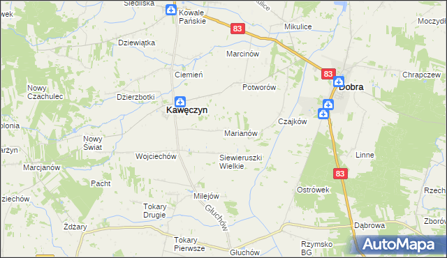 mapa Marianów gmina Kawęczyn, Marianów gmina Kawęczyn na mapie Targeo