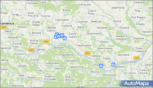 mapa Maszkowice gmina Łącko, Maszkowice gmina Łącko na mapie Targeo