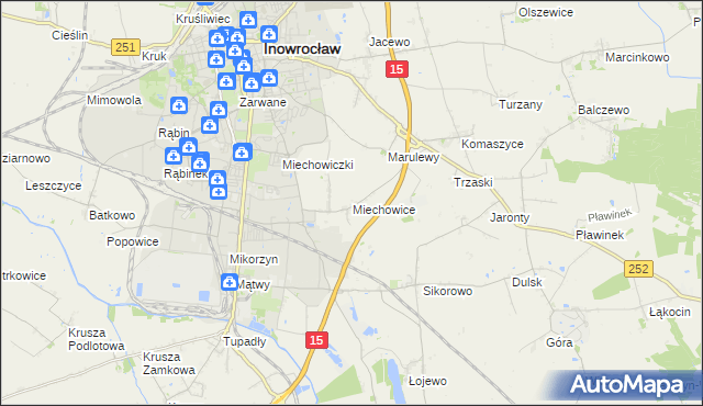 mapa Miechowice gmina Inowrocław, Miechowice gmina Inowrocław na mapie Targeo