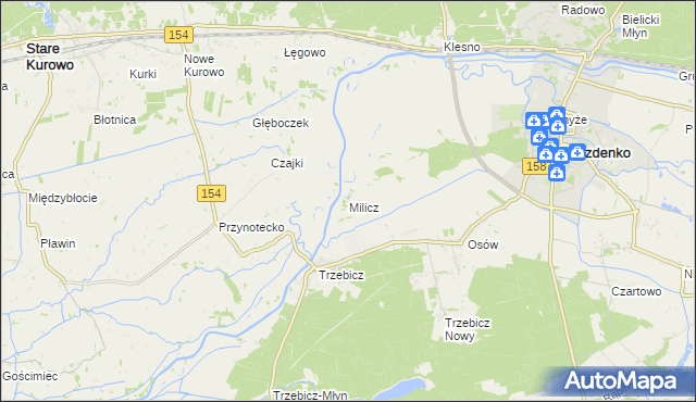 mapa Milicz gmina Drezdenko, Milicz gmina Drezdenko na mapie Targeo