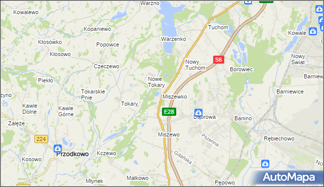 mapa Miszewko gmina Żukowo, Miszewko gmina Żukowo na mapie Targeo