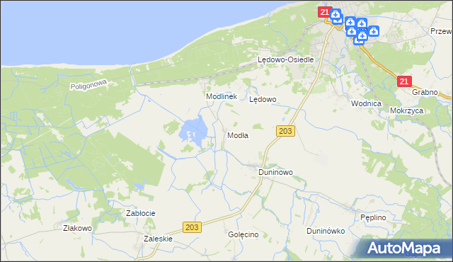 mapa Modła gmina Ustka, Modła gmina Ustka na mapie Targeo