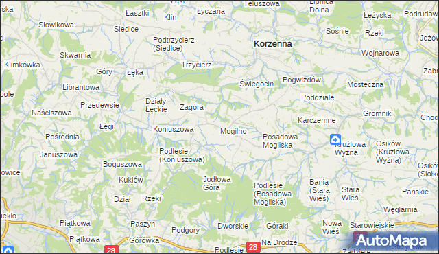 mapa Mogilno gmina Korzenna, Mogilno gmina Korzenna na mapie Targeo