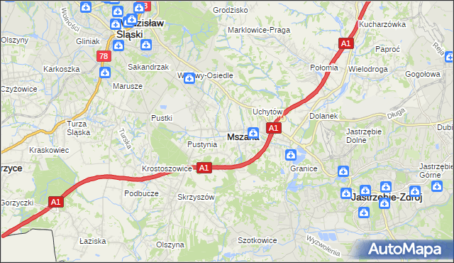 mapa Mszana powiat wodzisławski, Mszana powiat wodzisławski na mapie Targeo