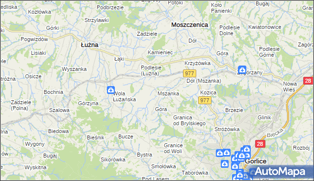 mapa Mszanka gmina Łużna, Mszanka gmina Łużna na mapie Targeo