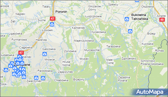 mapa Murzasichle, Murzasichle na mapie Targeo