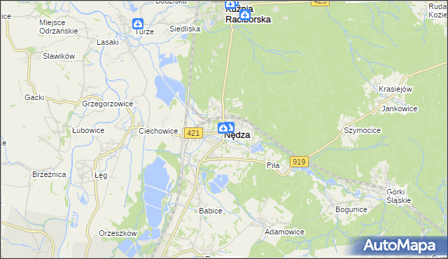 mapa Nędza powiat raciborski, Nędza powiat raciborski na mapie Targeo