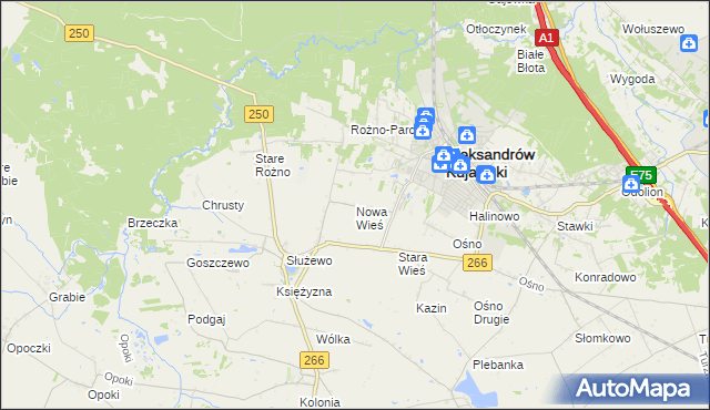 mapa Nowa Wieś gmina Aleksandrów Kujawski, Nowa Wieś gmina Aleksandrów Kujawski na mapie Targeo