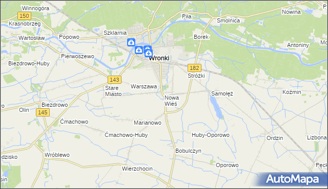 mapa Nowa Wieś gmina Wronki, Nowa Wieś gmina Wronki na mapie Targeo