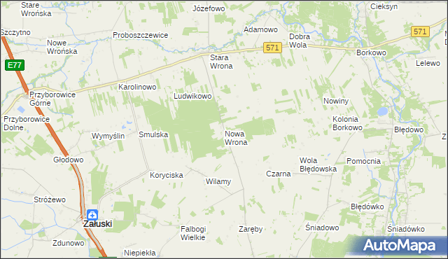 mapa Nowa Wrona gmina Joniec, Nowa Wrona gmina Joniec na mapie Targeo