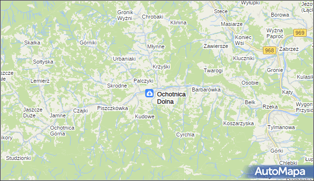 mapa Ochotnica Dolna, Ochotnica Dolna na mapie Targeo