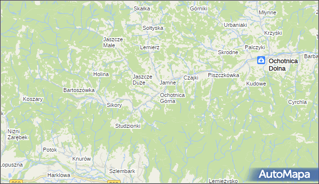 mapa Ochotnica Górna, Ochotnica Górna na mapie Targeo