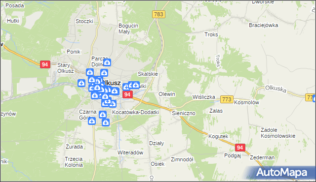 mapa Olewin gmina Olkusz, Olewin gmina Olkusz na mapie Targeo