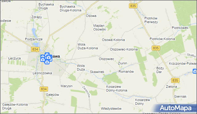 mapa Olszowiec gmina Bychawa, Olszowiec gmina Bychawa na mapie Targeo