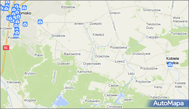 mapa Orzechów gmina Kobiele Wielkie, Orzechów gmina Kobiele Wielkie na mapie Targeo