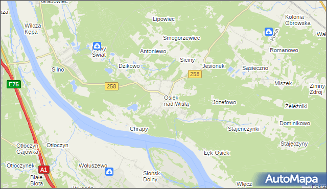 mapa Osiek nad Wisłą, Osiek nad Wisłą na mapie Targeo