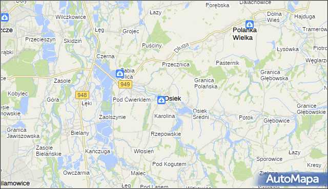 mapa Osiek powiat oświęcimski, Osiek powiat oświęcimski na mapie Targeo