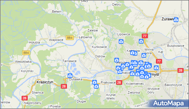 mapa Ostrów gmina Przemyśl, Ostrów gmina Przemyśl na mapie Targeo