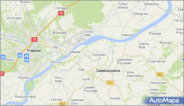 mapa Ostrówek gmina Gawłuszowice, Ostrówek gmina Gawłuszowice na mapie Targeo