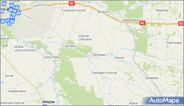mapa Ostrówek gmina Puchaczów, Ostrówek gmina Puchaczów na mapie Targeo