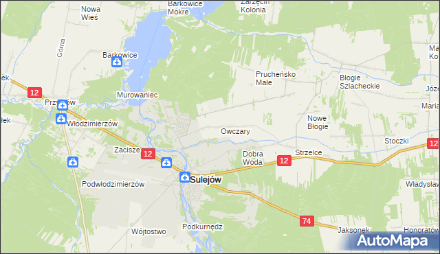 mapa Owczary gmina Mniszków, Owczary gmina Mniszków na mapie Targeo