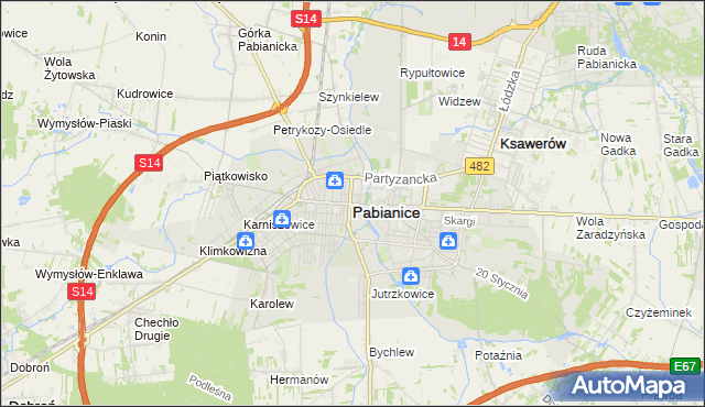 mapa Pabianic, Pabianice na mapie Targeo