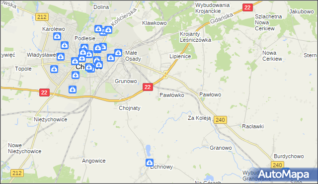 mapa Pawłówko gmina Chojnice, Pawłówko gmina Chojnice na mapie Targeo