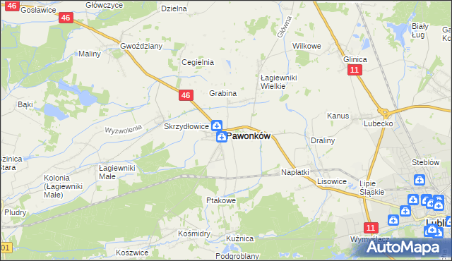 mapa Pawonków, Pawonków na mapie Targeo