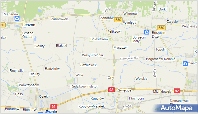 mapa Pilaszków gmina Ożarów Mazowiecki, Pilaszków gmina Ożarów Mazowiecki na mapie Targeo