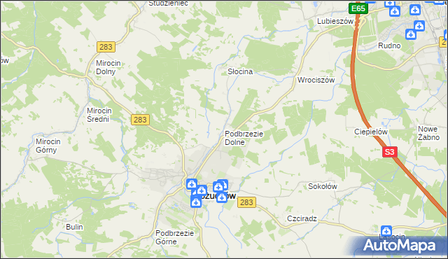 mapa Podbrzezie Dolne, Podbrzezie Dolne na mapie Targeo