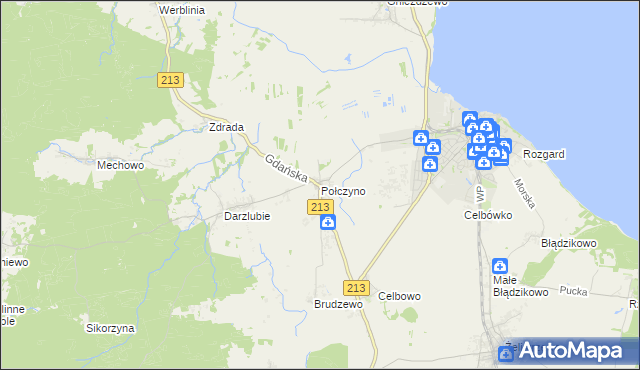 mapa Połczyno gmina Puck, Połczyno gmina Puck na mapie Targeo