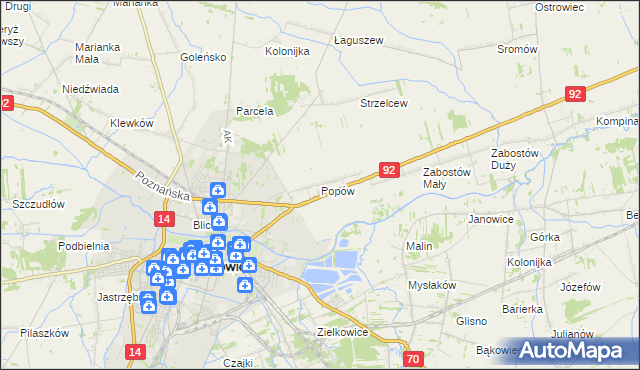 mapa Popów gmina Łowicz, Popów gmina Łowicz na mapie Targeo