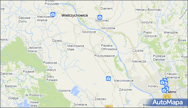 mapa Przybysławice gmina Radłów, Przybysławice gmina Radłów na mapie Targeo