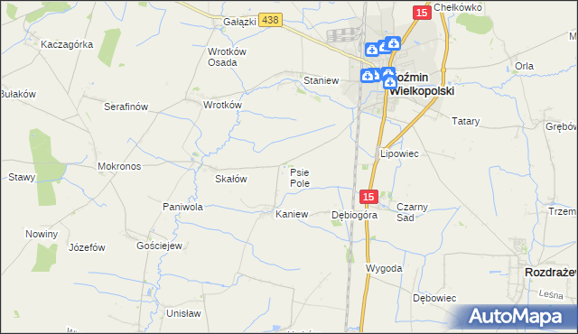 mapa Psie Pole gmina Koźmin Wielkopolski, Psie Pole gmina Koźmin Wielkopolski na mapie Targeo